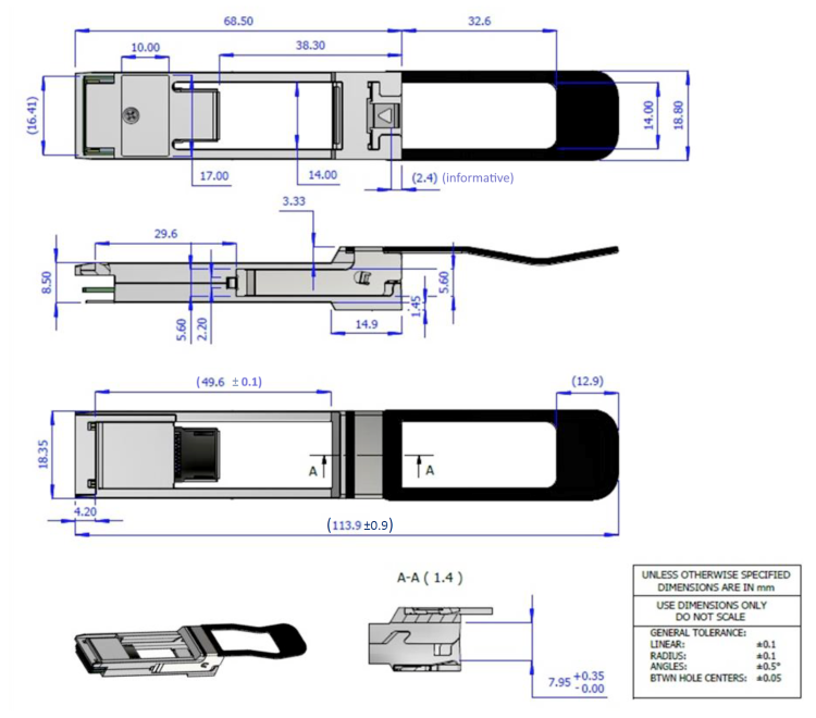 NVIDIA MAM1Q00A-QSA28 QSFP28 → SFP28 — MAM1Q00A-QSA28: механическая схема производителя