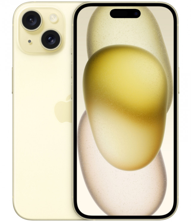 Телефон Apple iPhone 15 SIM 256 ГБ, желтый