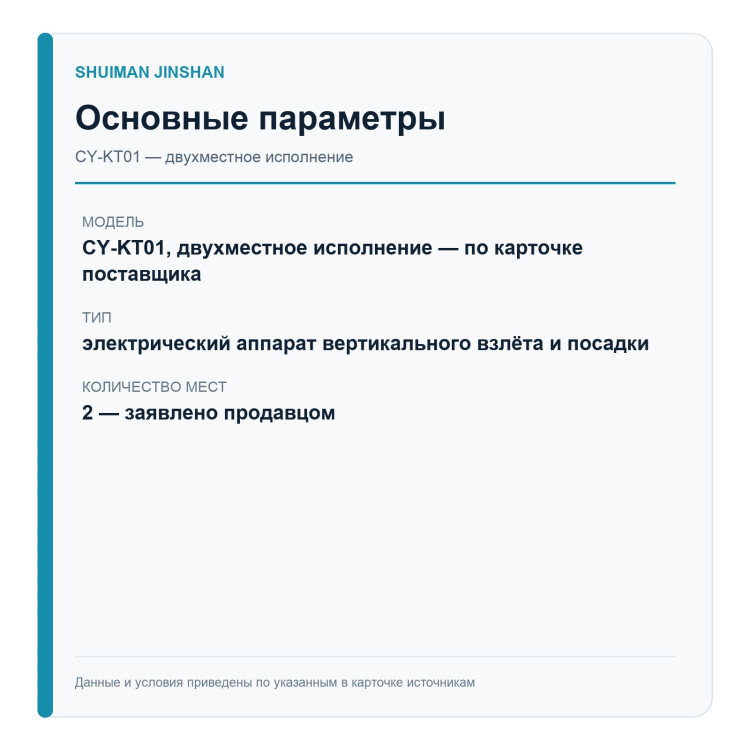 SHUIMAN JINSHAN CY-KT01 — двухместная версия — основные параметры