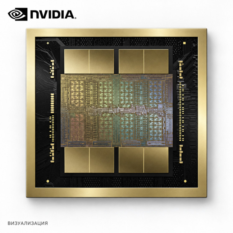 NVIDIA B100 — визуализация чипа архитектуры Blackwell, вид сверху; не фото конкретного модуля