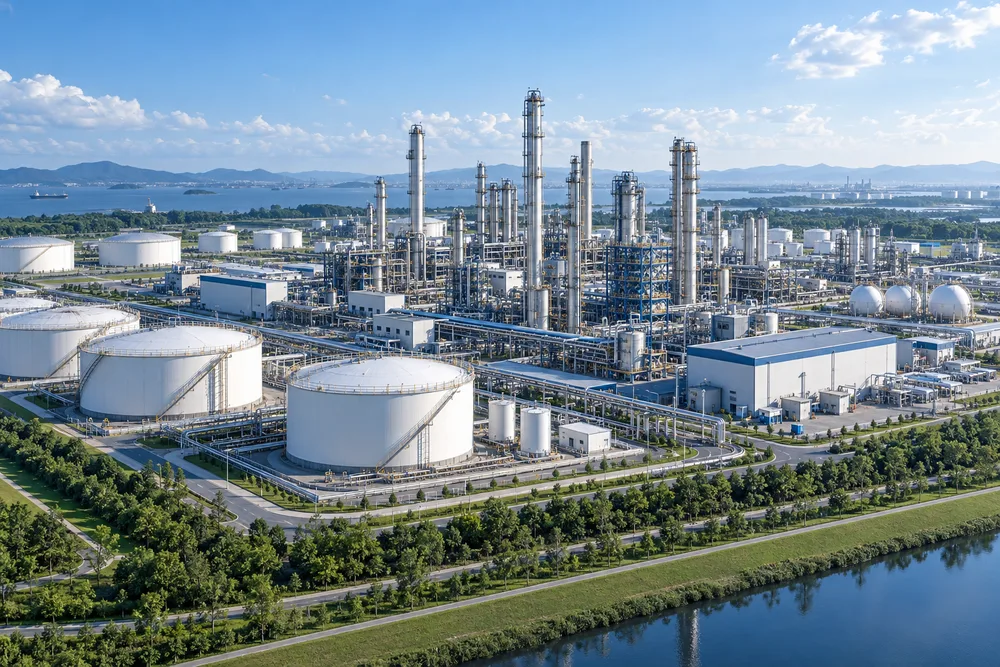 Иллюстрация нефтеперерабатывающего и нефтехимического предприятия